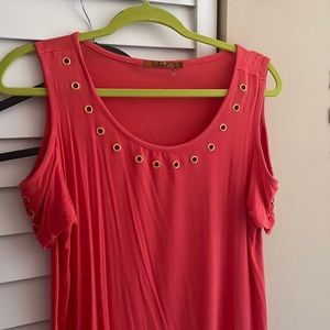 Belldini Coral & Gold Grommets Cold Shoulder Blouse EUC